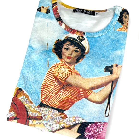 Vintage Sailor Girl Sleeveless T-Shirt - Picture 1 of 4